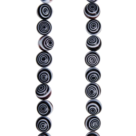Black & White Eye-Dot Glass Round Beads, 10mm by Bead Landing™